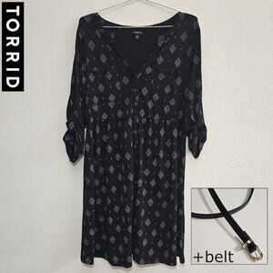 TORRID 0 Black Purple Diamond Aztec Geometric Button Dress Plus Size 12 L